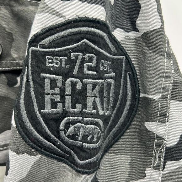 ECKO UNLTD HOODIE JACKET CANVAS CAMO PRINT MENS SIZE MEDIUM GRAY BLACK - Picture 4 of 10